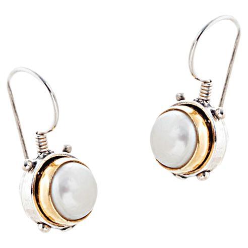 Sterling Silver Drop Earrings with Pearls, Dimitrios Exclusive S203 For Sale
