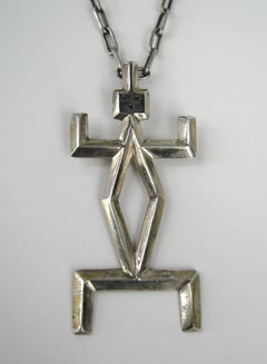 Sterling silver Drop Necklace Pendant Pin Navajo Sterling Sand cast Yei Figural
