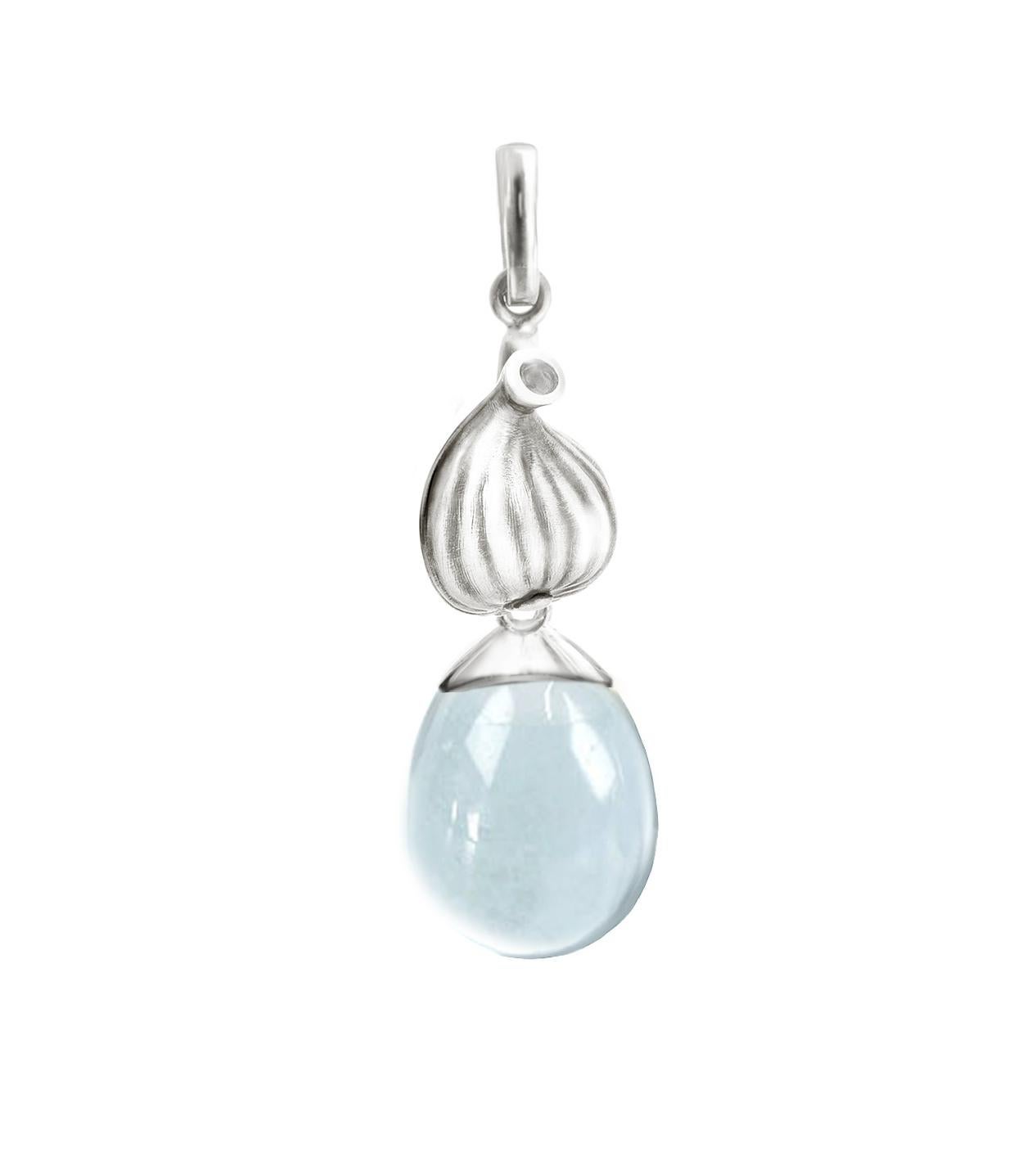 Sterling Silver Drop Pendant Necklace with Blue Topaz by the Artist For Sale
