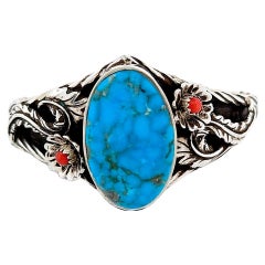 Sterling Silver Dry Gulch Cuff Bracelet by Robert Drozd-Blue American Turquoise