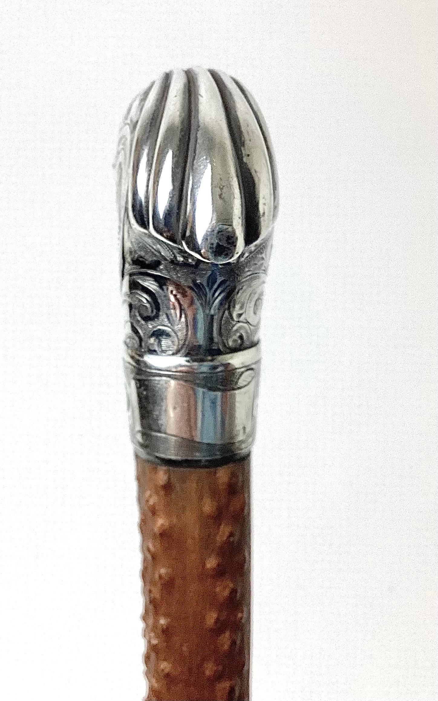 Sterling Silver Duck Bill Walking Cane Stick. Probably American, but only marked Sterling. Bill I think is resin but could be ??. The stick is wood. Age appropriate wear.