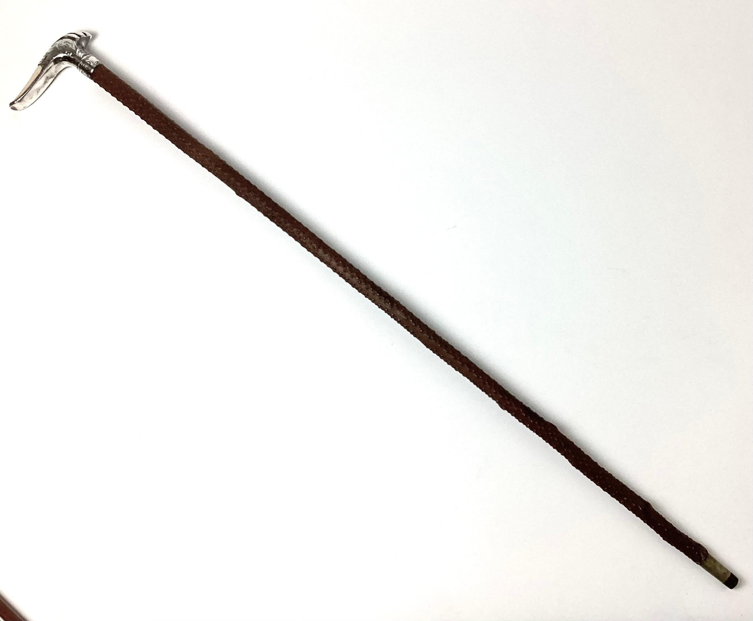 20th Century Sterling Silver Duck Bill Walking Cane Stick For Sale