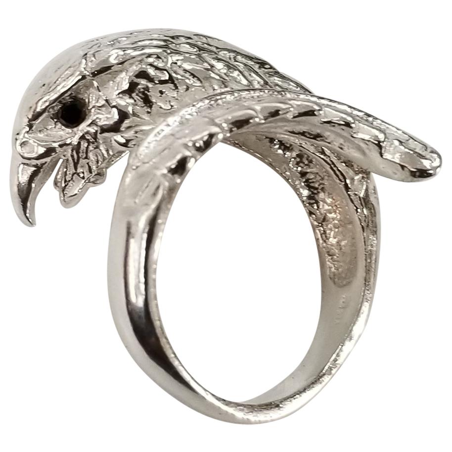 Sterling Silver "Eagle" Ring with a Sapphire Eye For Sale