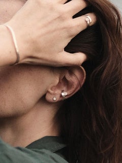 Sterling Silver Ear Cuff with White Baltic Amber