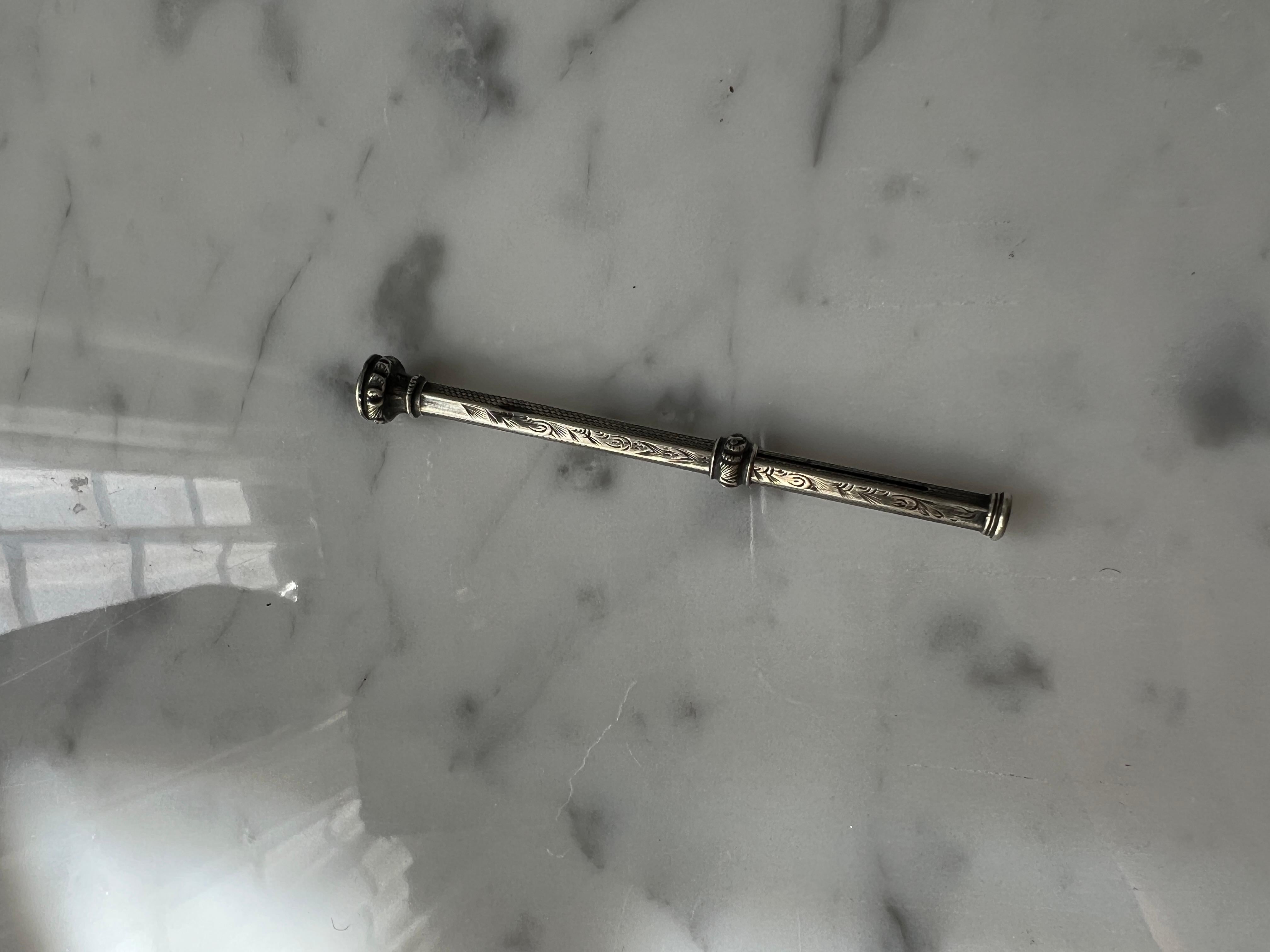 Sterling Silver Early 20th Century Victorian Slide Pencil with Citrine Tip In Good Condition For Sale In Los Angeles, CA