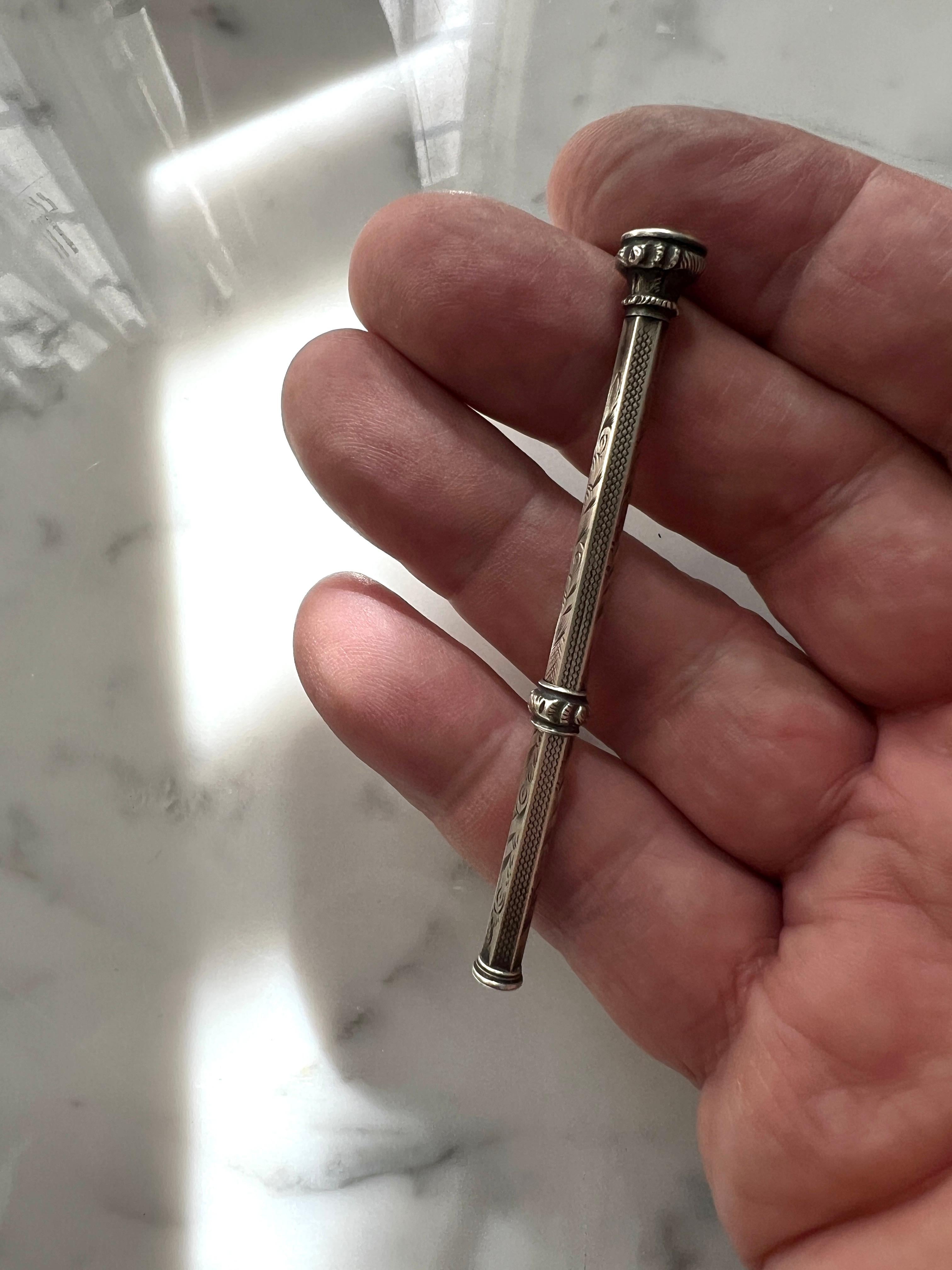 Sterling Silver Early 20th Century Victorian Slide Pencil with Citrine Tip For Sale 2