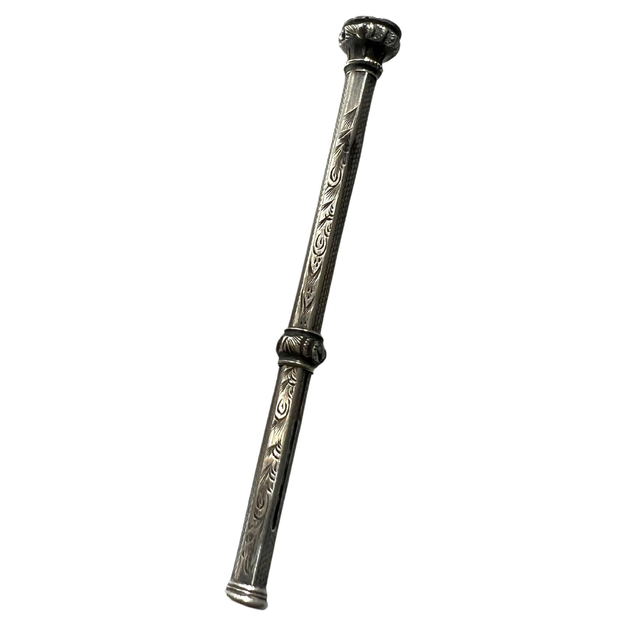 Sterling Silver Early 20th Century Victorian Slide Pencil with Citrine Tip For Sale