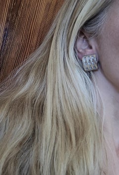 Sterling Silver Earring & Bracelet Set, Clip-On, Stamped, Designer, Weave Design