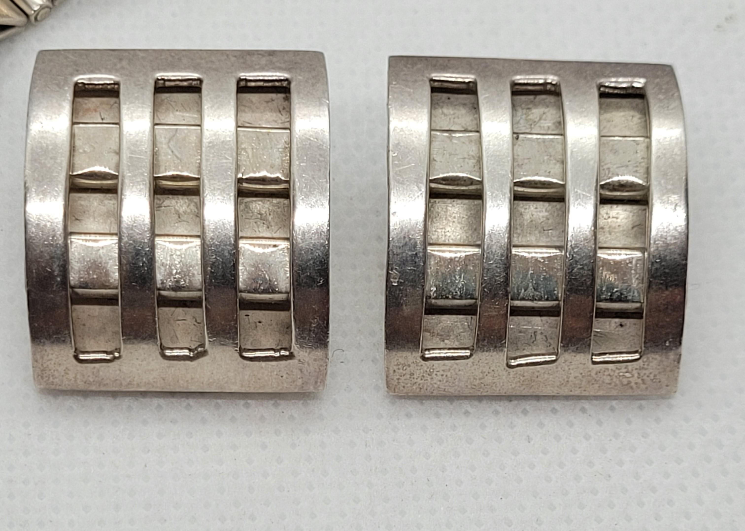 Sterling Silver Earring & Bracelet Set, Clip-On, Stamped, Designer, Weave Design For Sale 1