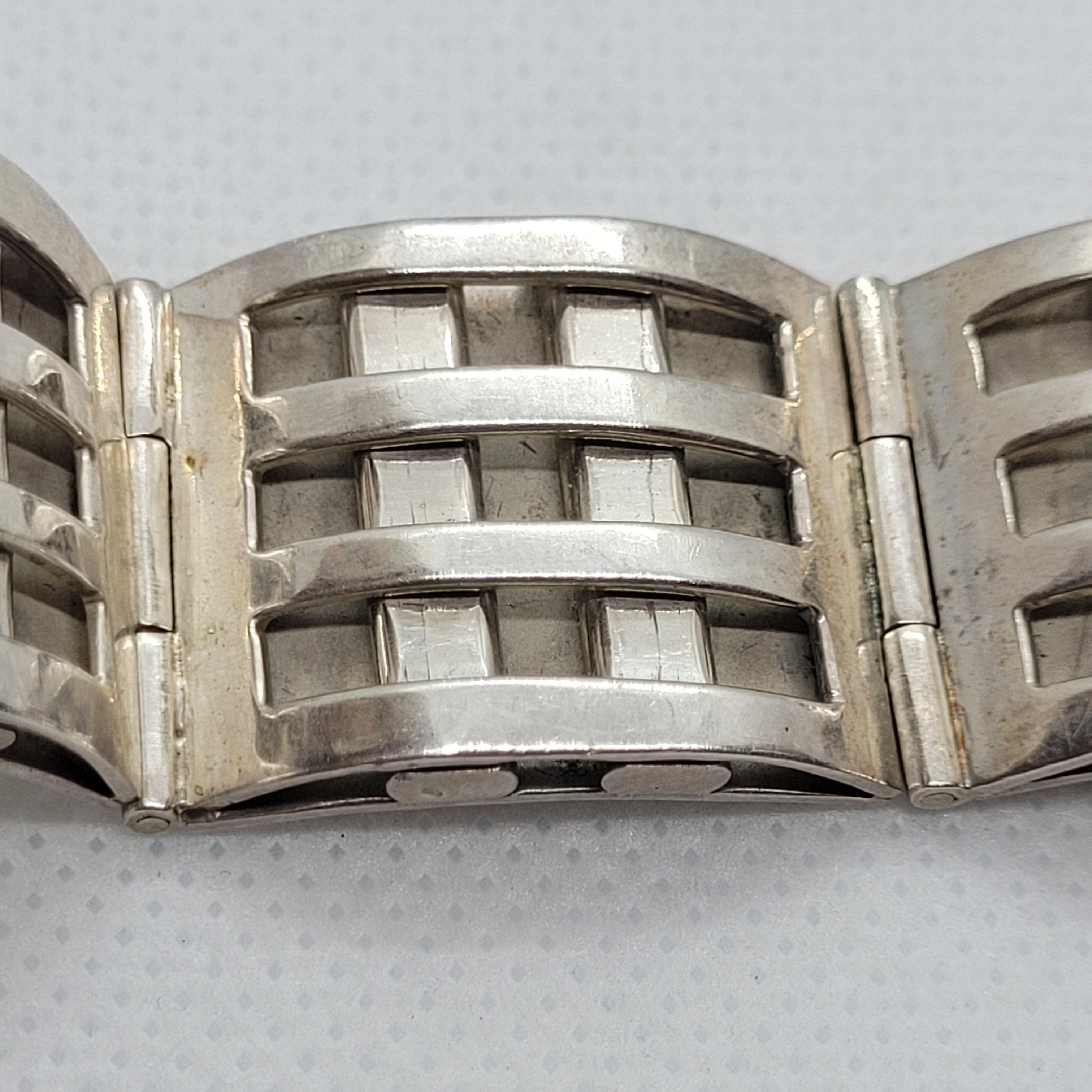 Sterling Silver Earring & Bracelet Set, Clip-On, Stamped, Designer, Weave Design For Sale 4
