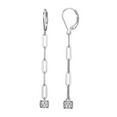 Sterling Silver Earring Paperclip Chain (3mm) CZ Rondelle, Rhodium Finish