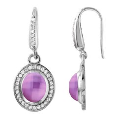 Sterling Silver Earrings, African Amethyst and Mother of Pearl Doublet with CZ