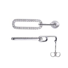 Sterling Silver Earrings CZ Links (24x8mm), Post Back, Rhodium Finish