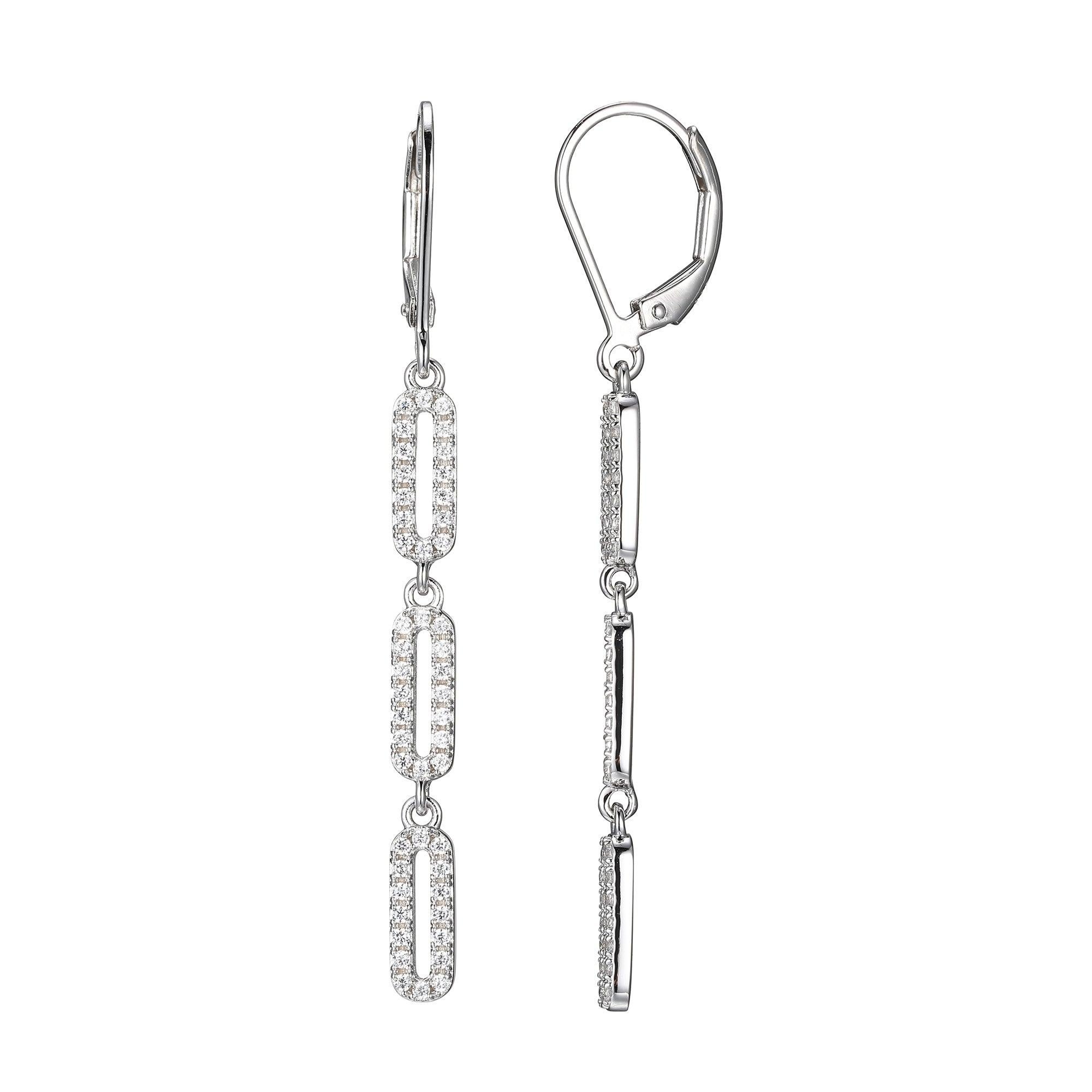 Sterling Silver Earrings made with CZ, Lever Back, Rhodium Finish For Sale