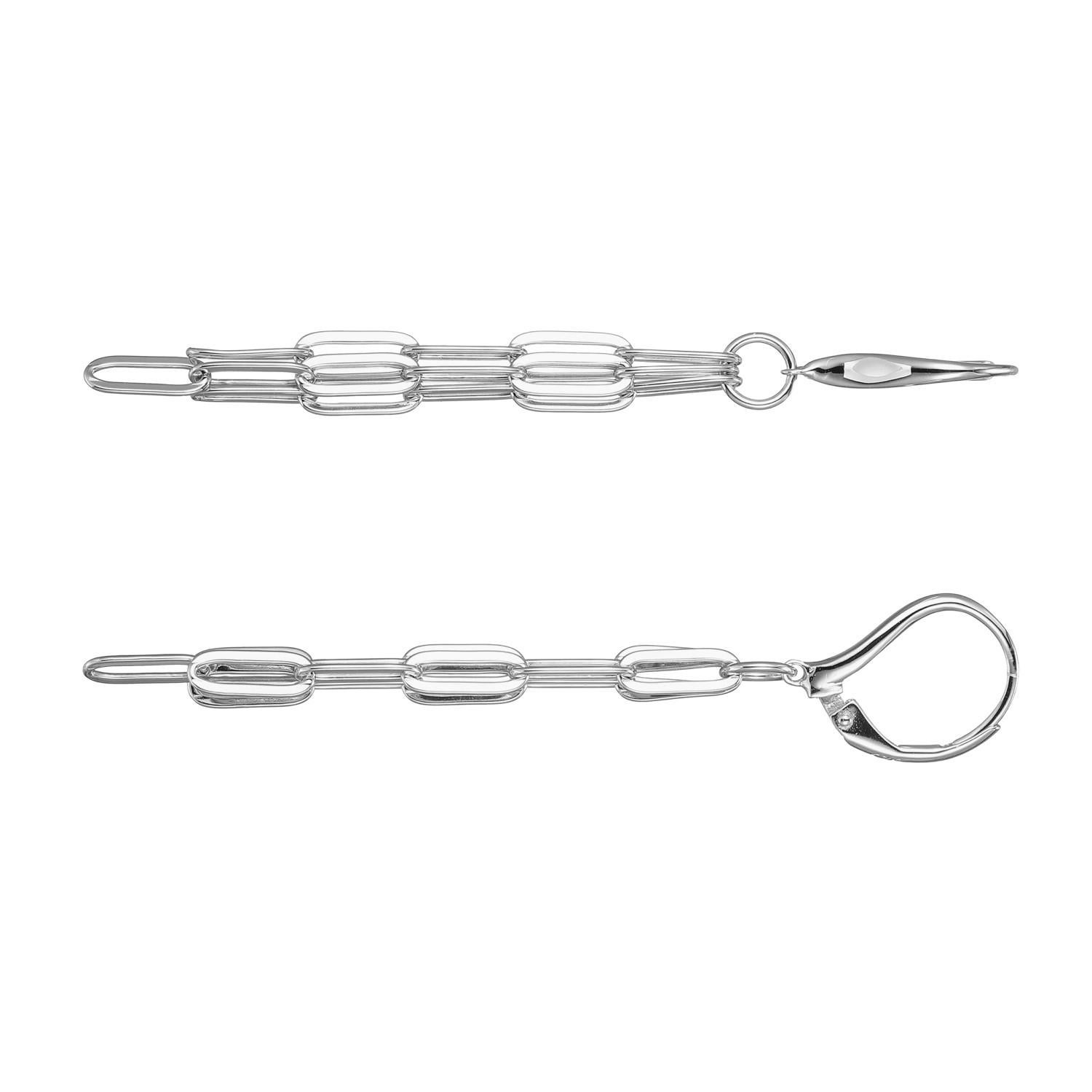 Sterling Silver Earrings made with Paperclip Chain (3mm), Lever Back, Rhodium Finish