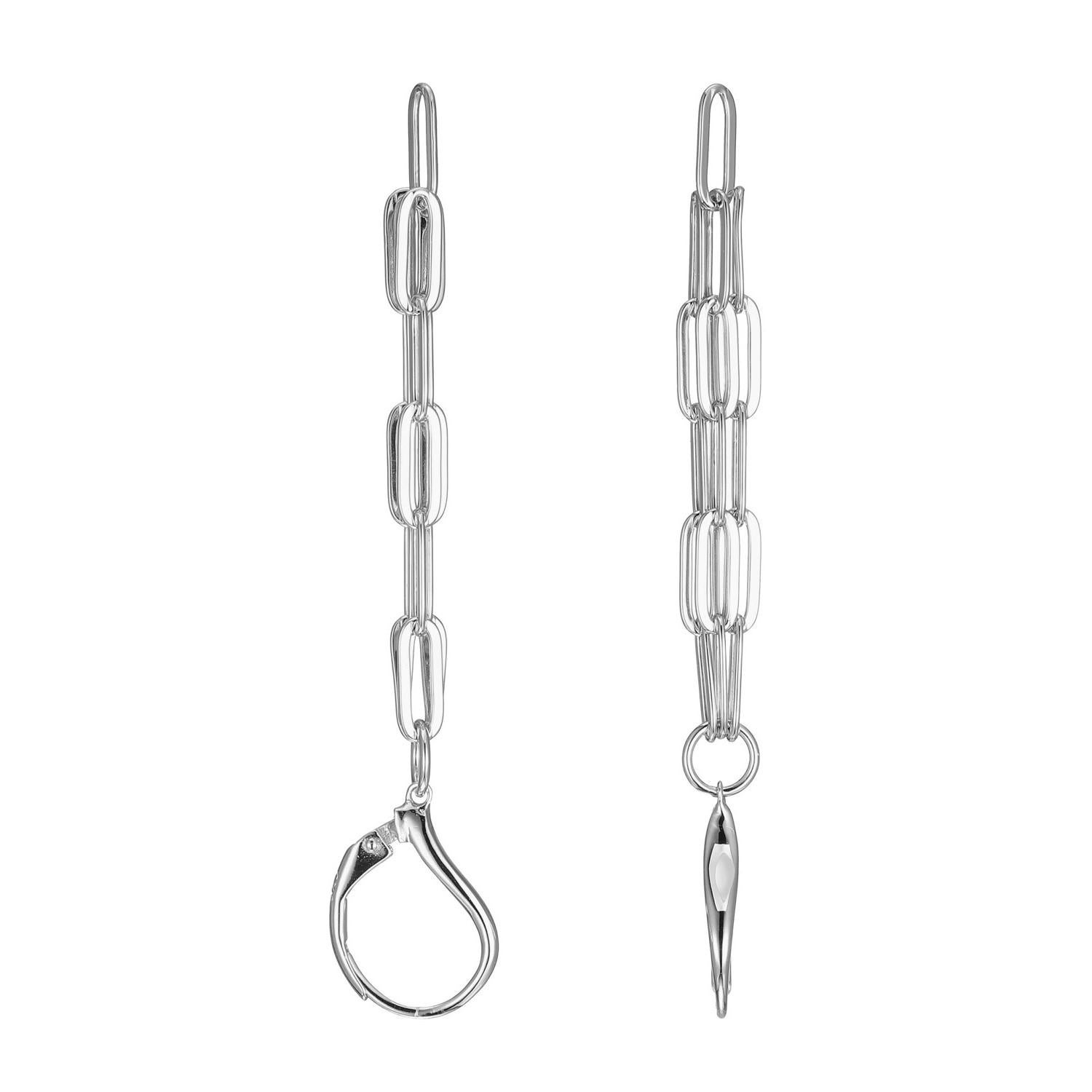 Modern Sterling Silver Earrings made with Paperclip Chain (3mm), Rhodium Finish For Sale