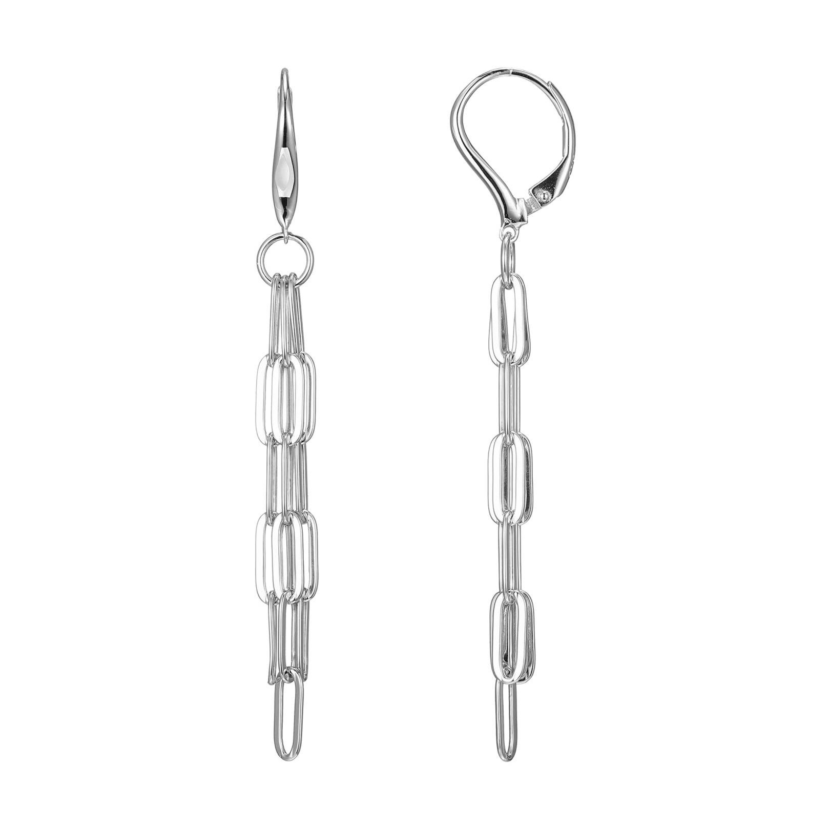 Sterling Silver Earrings made with Paperclip Chain (3mm), Rhodium Finish For Sale