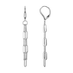 Sterling Silver Earrings made with Paperclip Chain (3mm), Rhodium Finish