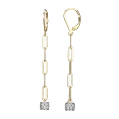 Sterling Silver Earrings Paperclip Chain (3mm) CZ Rondelle, Yellow Gold Finish
