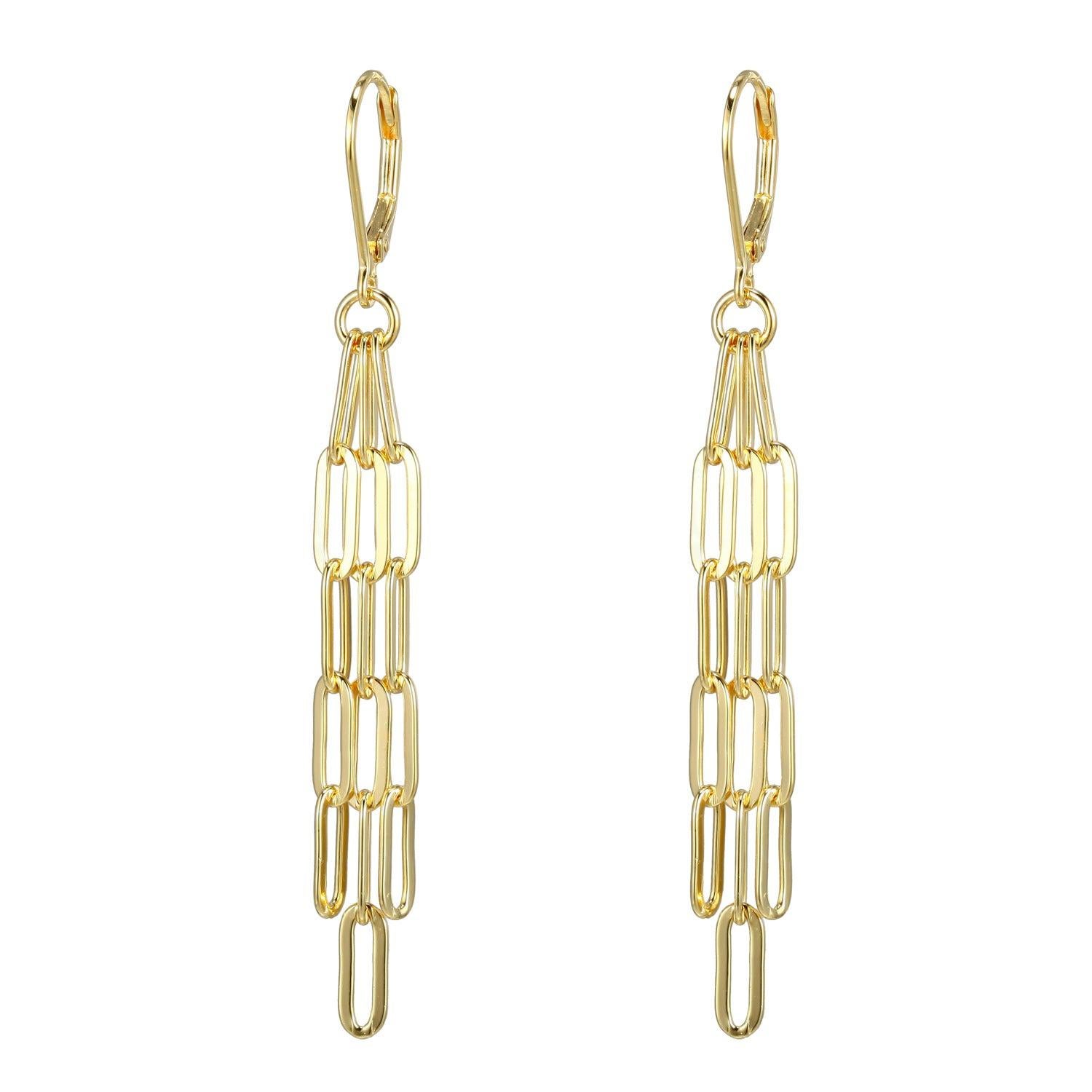 Sterling Silver Earrings Paperclip Chain (3mm) Yellow Gold Finish For Sale