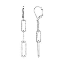 Sterling Silver Earrings Paperclip Chain (5mm) CZ Links, Rhodium Finish