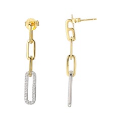 Sterling Silver Earrings Paperclip Chain (5mm) CZ Links, Yellow Gold Finish