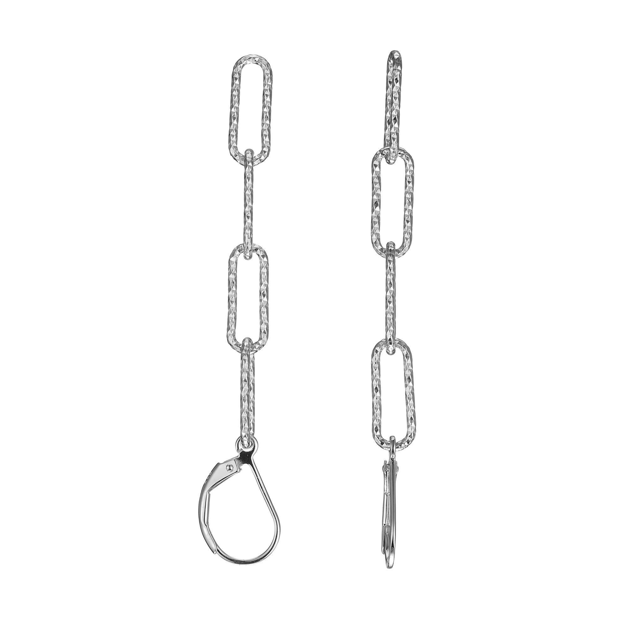 Modern Sterling Silver Earrings Paperclip Chain (5mm), Rhodium Finish For Sale