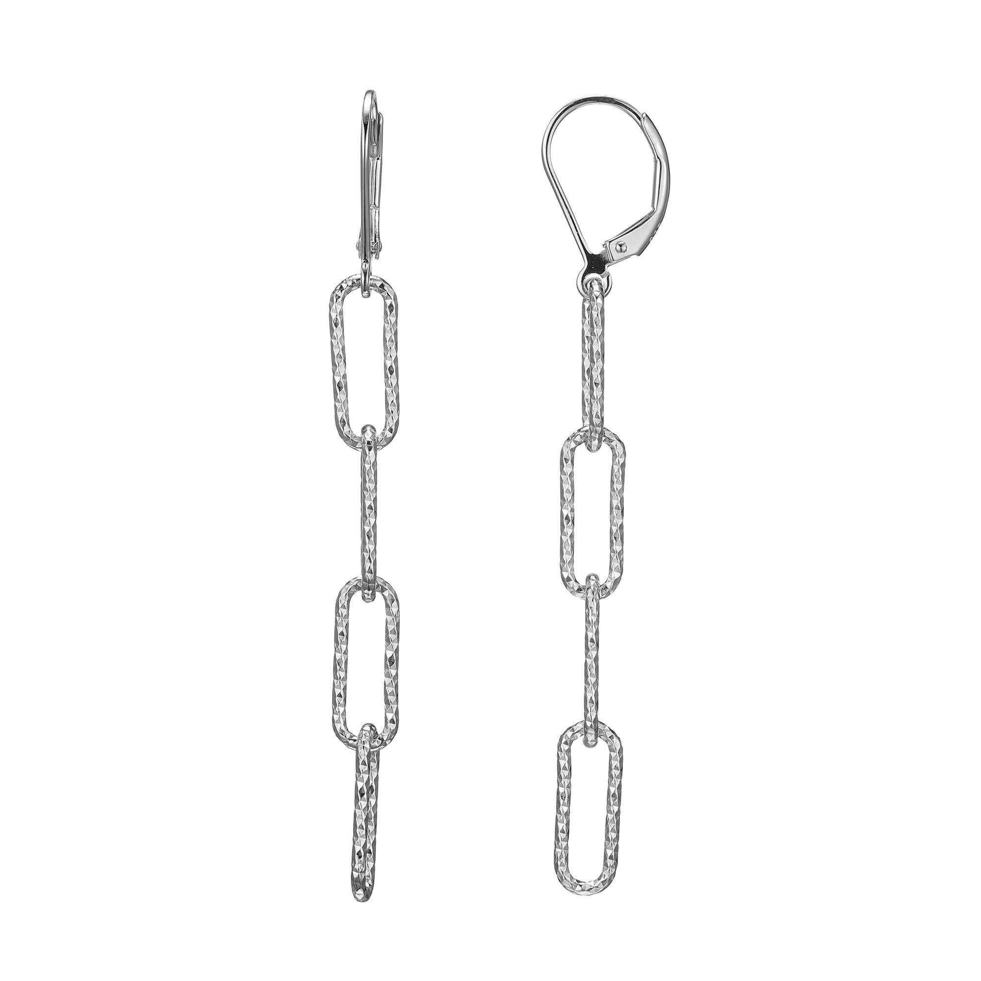 Sterling Silver Earrings Paperclip Chain (5mm), Rhodium Finish For Sale