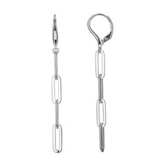 Sterling Silver Earrings Paperclip Chain (5mm), Rhodium Finish