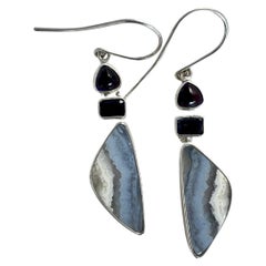 Sterling Silver Earrings with Blue Lace Agate, Iolite and Amethyst