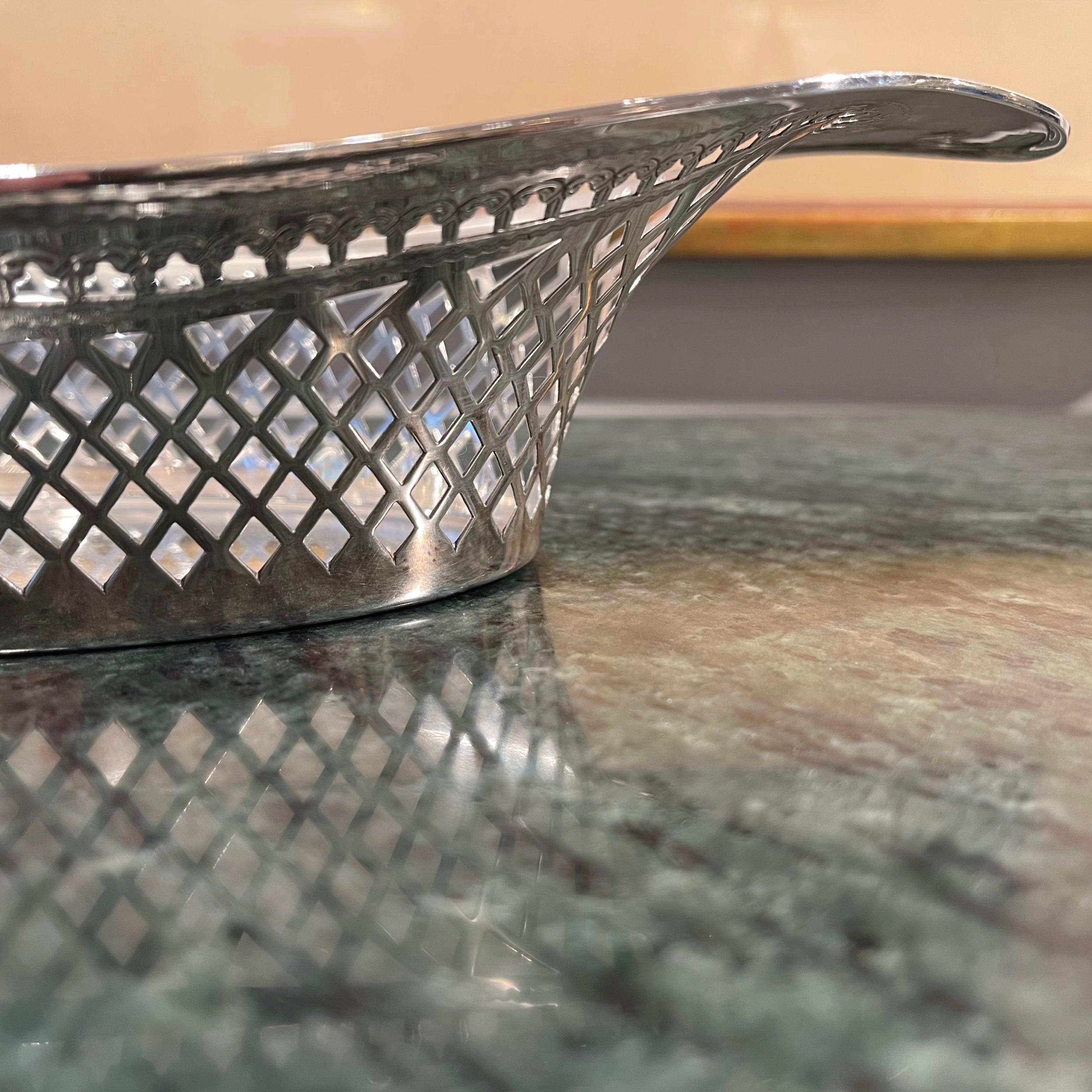 Early 20th Century Sterling Silver Edwardian Breadbasket with Geometric Design, Atkin Bros. 1910 For Sale