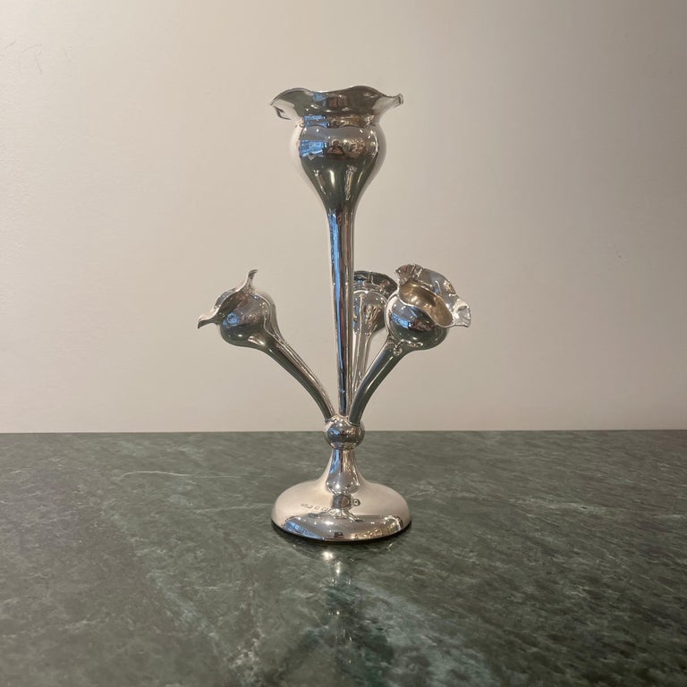 Sterling Silver Edwardian Epergne with Floral Trumpet Vases, J. Gloster