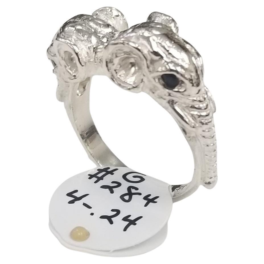 Sterling Silver "Elephant" Ring with Sapphire and Ruby Eyes For Sale