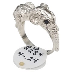 Sterling Silver "Elephant" Ring with Sapphire and Ruby Eyes