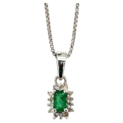 Sterling Silver Emerald and Diamond Halo Pendant Necklace for Her For Sale