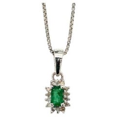 Sterling Silver Emerald and Diamond Halo Pendant Necklace for Her