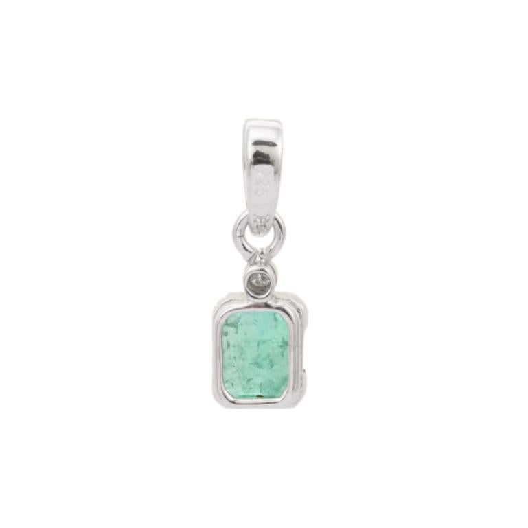 Sterling Silver Emerald and Diamond Pendant, Emerald Birthstone Pendant For Sale 2