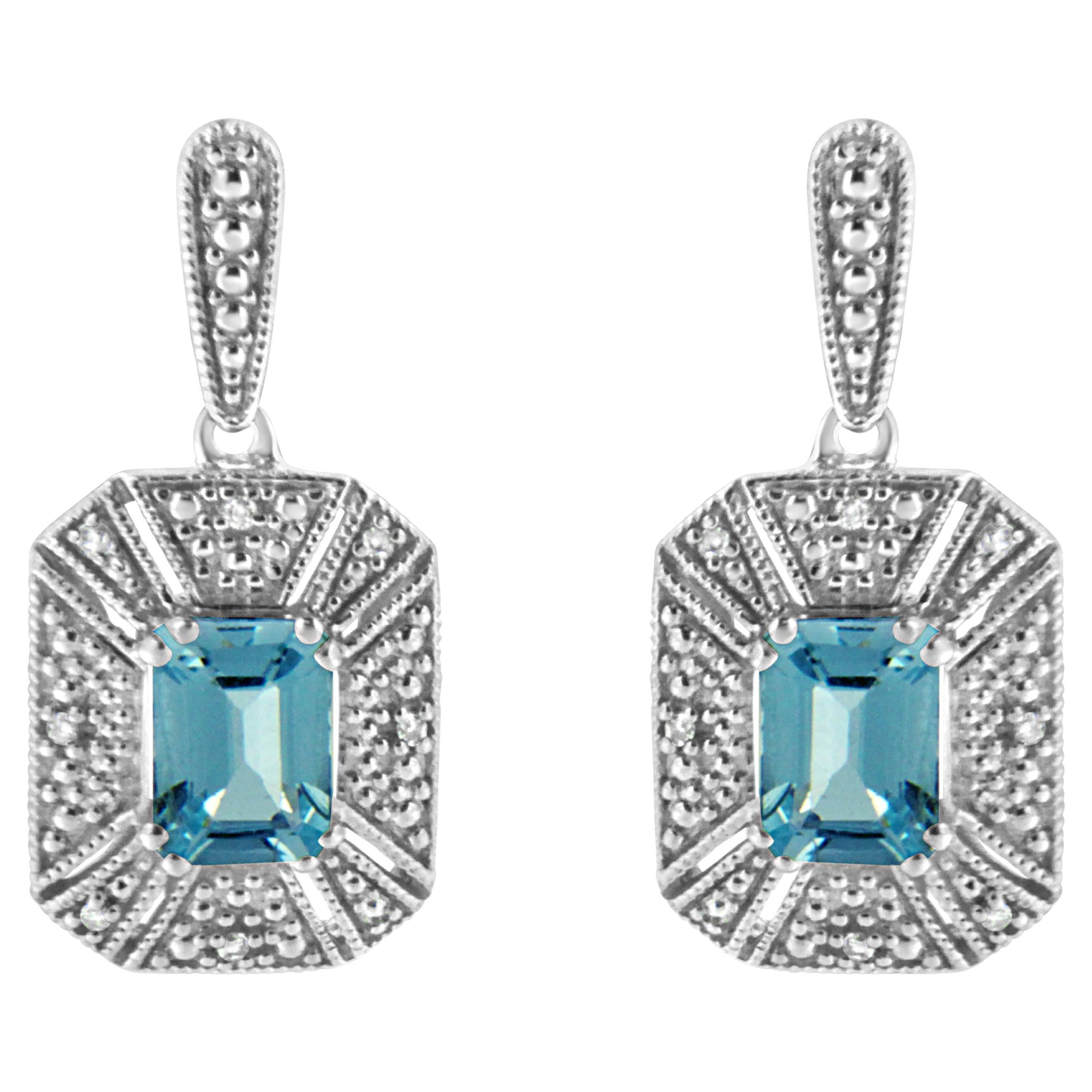 Pendants d'oreilles et pendants en argent sterling avec émeraude bleue, topaze et diamant