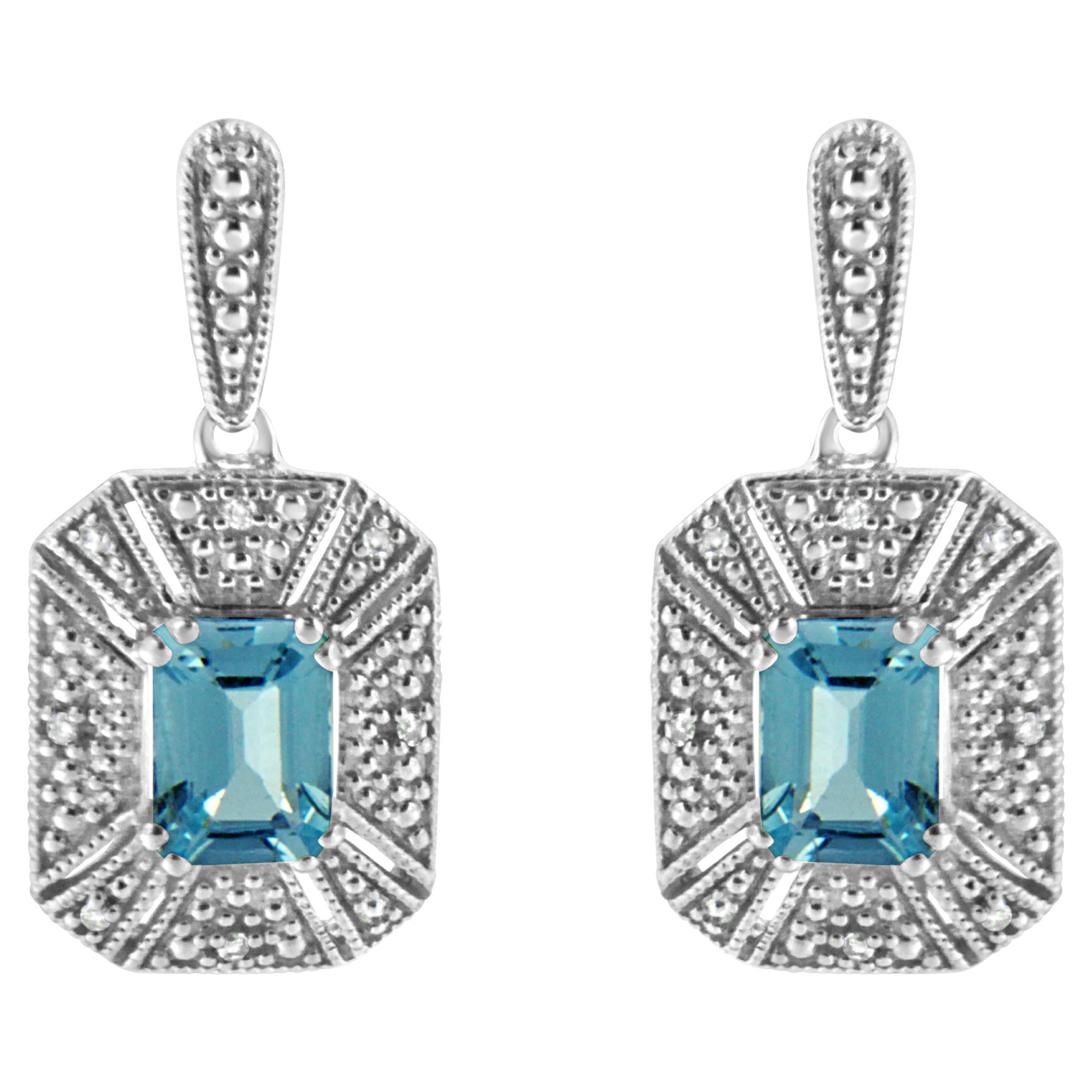 Ohrhänger aus Sterlingsilber mit Smaragdblauem Topas und Diamant-Akzent und Tropfen
