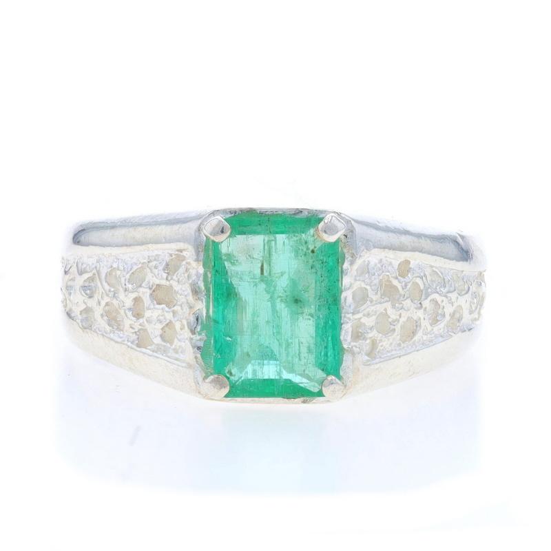Size: 10 1/4
Sizing Fee: Up 2 sizes for $30 or Down 1 1/2 sizes for $30

Metal Content: Sterling Silver

Stone Information

Natural Emerald
Treatment: Oiling
Carat(s): 1.27ct
Cut: Emerald
Color: Green

Total Carats: 1.27ct

Style: