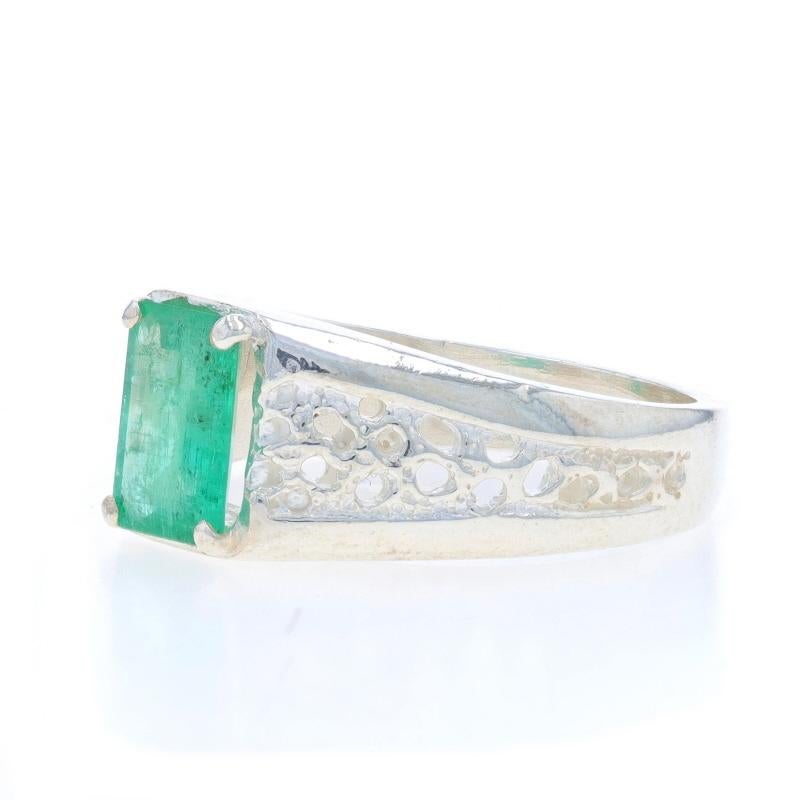 Sterling Silver Emerald Men's Ring - 925 Emerald Cut 1.27ct Solitaire 1