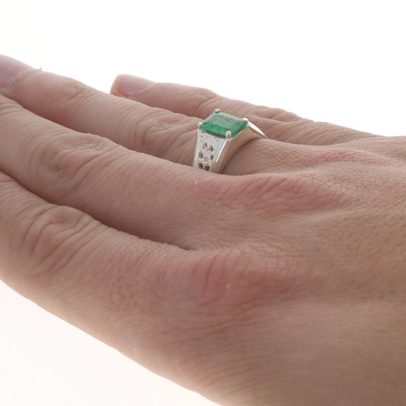 Sterling Silver Emerald Men's Ring - 925 Emerald Cut 1.27ct Solitaire 2