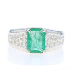 Sterling Silver Emerald Men's Ring - 925 Emerald Cut 1.27ct Solitaire