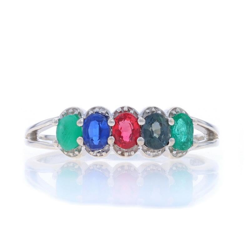 Size: 9 1/4
Sizing Fee: Up 2 sizes for $20 or Down 1 size for $20

Metal Content: Sterling Silver

Stone Information

Natural Emeralds
Treatment: Oiling
Carat(s): .30cw
Cut: Oval

Natural Sapphire
Treatment: Heating
Carat(s): .20ct
Cut: