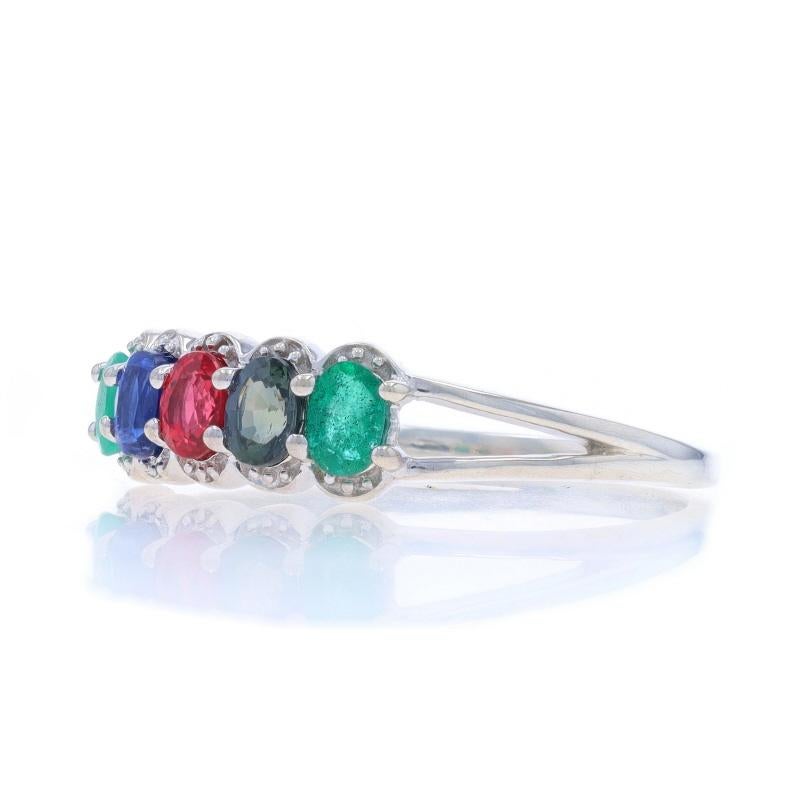 Sterling Silver Emerald Sapphire Five-Stone Ring - 925 Oval .85ctw im Zustand „Hervorragend“ im Angebot in Greensboro, NC