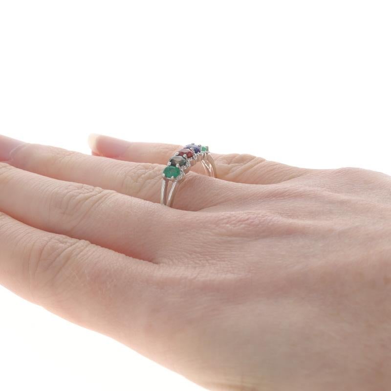 Sterling Silver Emerald Sapphire Five-Stone Ring - 925 Oval .85ctw Damen im Angebot