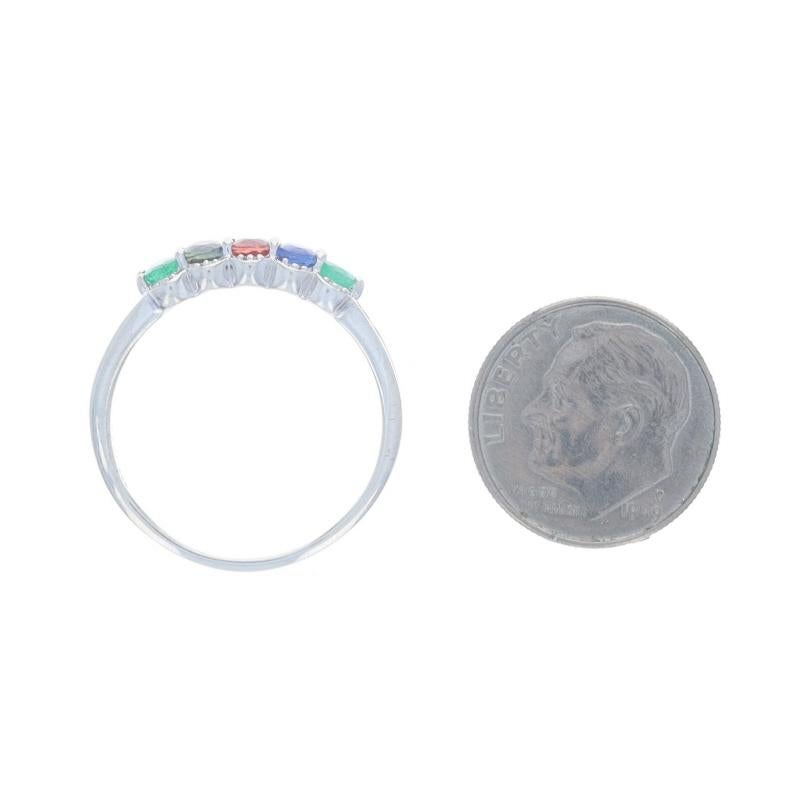 Sterling Silver Emerald Sapphire Five-Stone Ring - 925 Oval .85ctw im Angebot 1