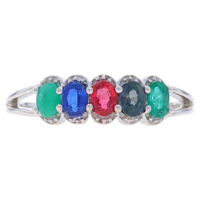 Sterling Silver Emerald Sapphire Five-Stone Ring - 925 Oval .85ctw im Angebot