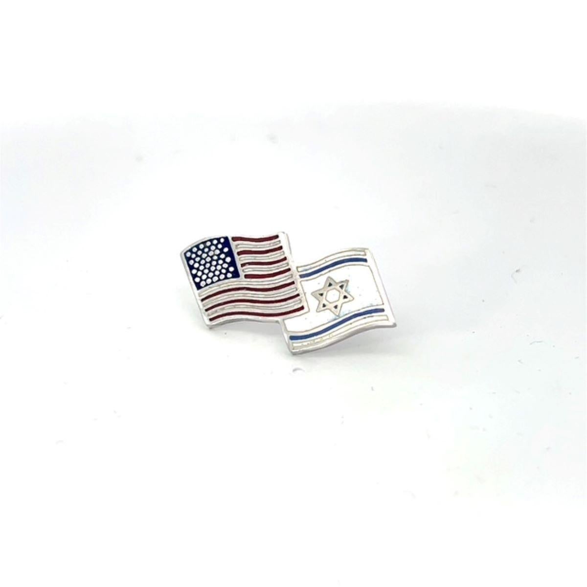This sterling silver lapel pin features the American and Israeli flags side by side, symbolizing friendship and unity between the two nations. The flags are beautifully detailed with hard enamel colors, adding a vibrant and polished finish.