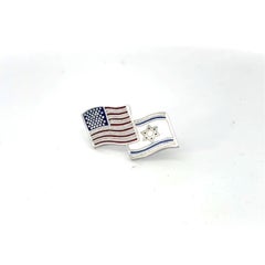 Sterling Silver Enamel America and Israel Friendship Lapel Pin